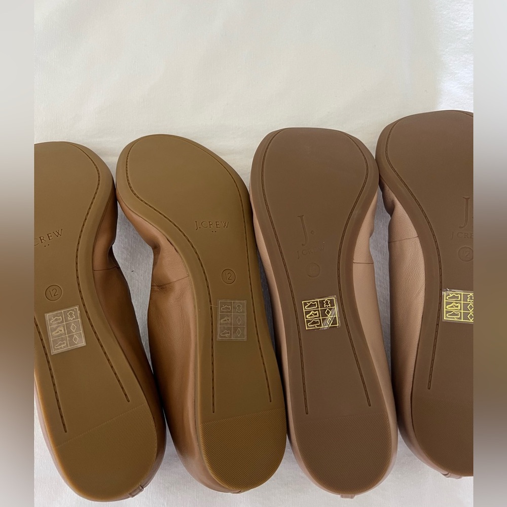 Two pairs of J. Crew Factory Women's Leather Ballet Flats in tan and beige - Picture 4 of 9